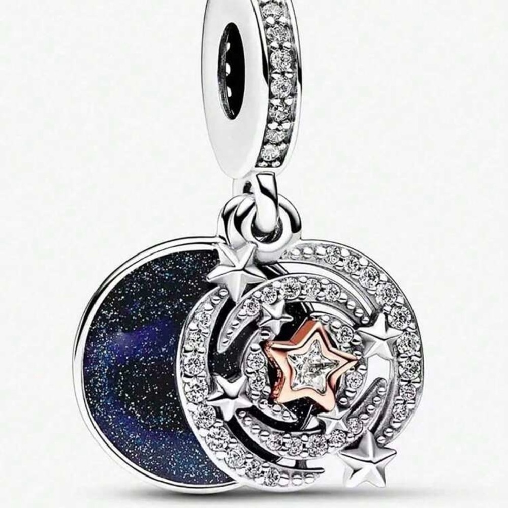 Blue Galaxy and Stars Sterling Silver Charm for bracelets